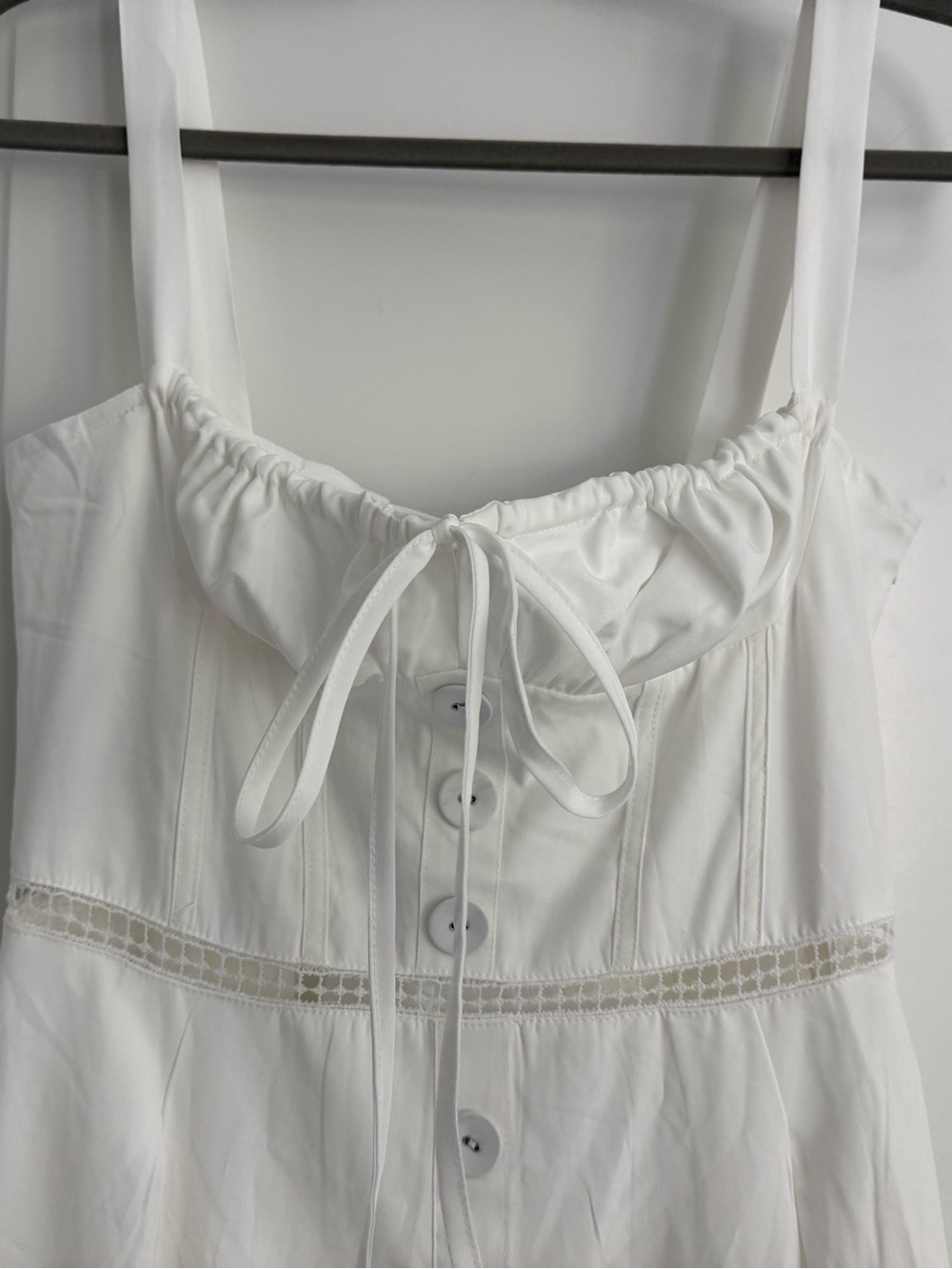 White Button-Front Sundress with Lace Trim - Picture 5 of 7